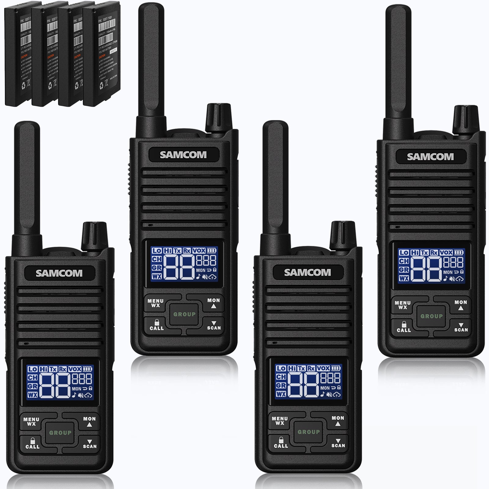 Samcom GMRS Walkie Talkies Long Range, Type-C Rechargeable Two Way Radio, 4 Packs