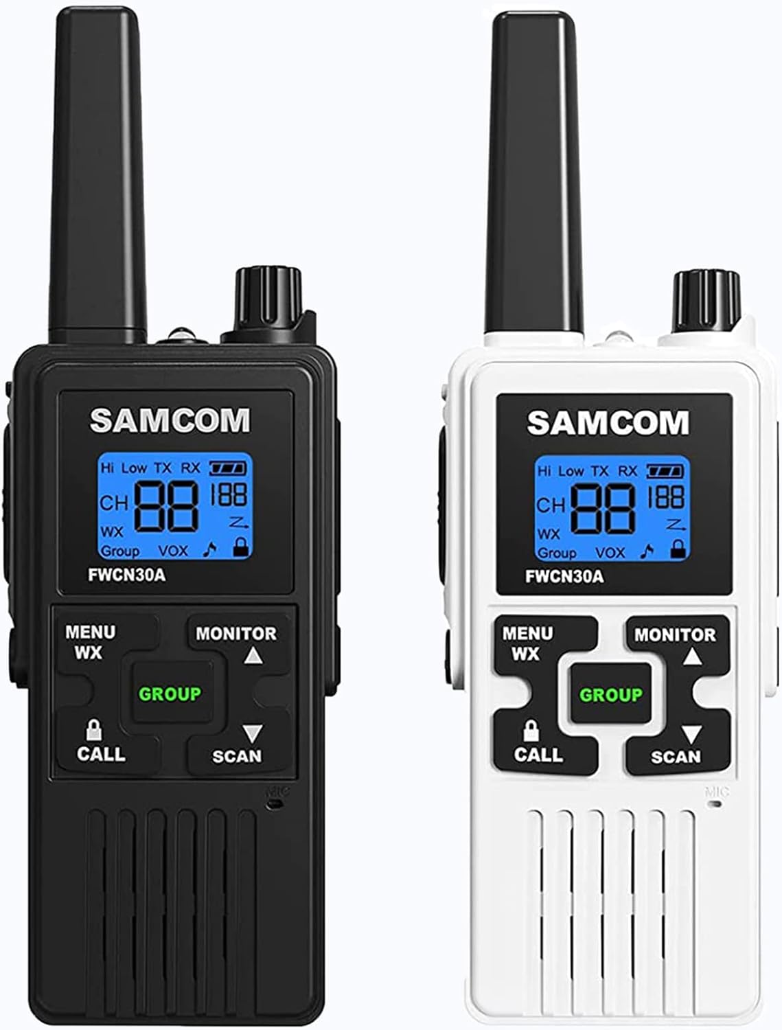 SAMCOM FRS Two Way Radios Rechargeable Walkie Talkies for Adults,Black & White