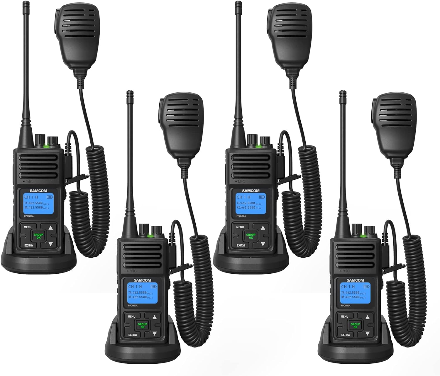 SAMCOM Two Way Radio with Shoulder Speaker Mic 4 Packs
