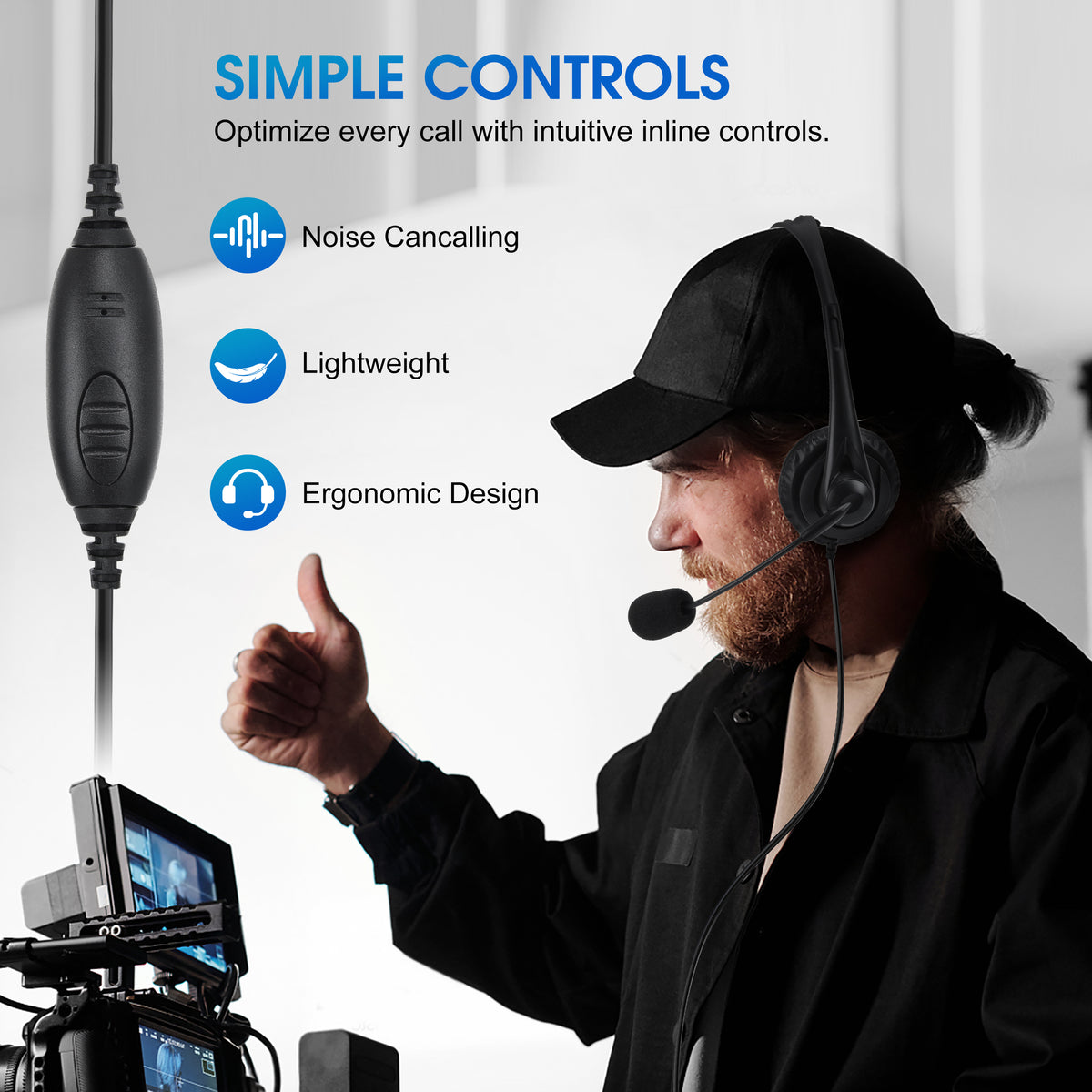 Samcom Sir SAMCOM HSK01 Walkie Talkie 2 Pin Plug Headset with Boom Mic, 1 Pcs