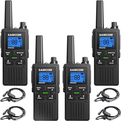 SAMCOM FWCN30A 4 Pack Two Way Radios Long Range Rechargeable Walkie-Talkies,Black
