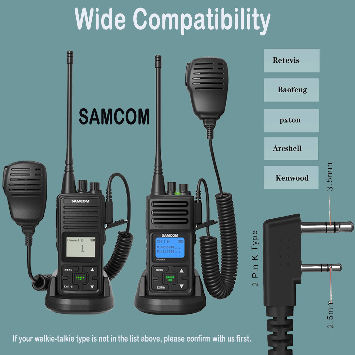 Samcom Sir SAMCOM Walkie Talkie Speaker Mic 2 Pin K Type